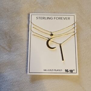 Crescent & Bar multi layer gold plated necklace